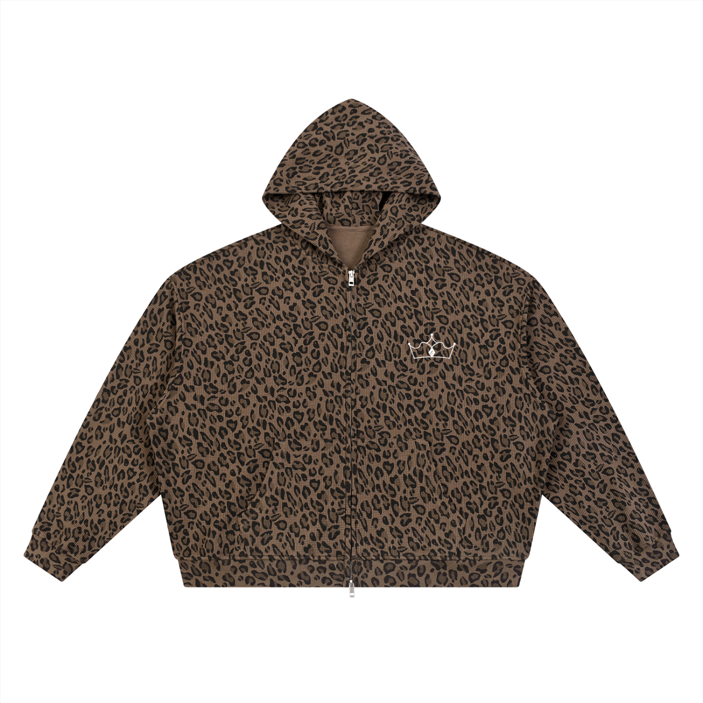 Unisex Leopard Print Waffle Full Zip Hoodie - V2