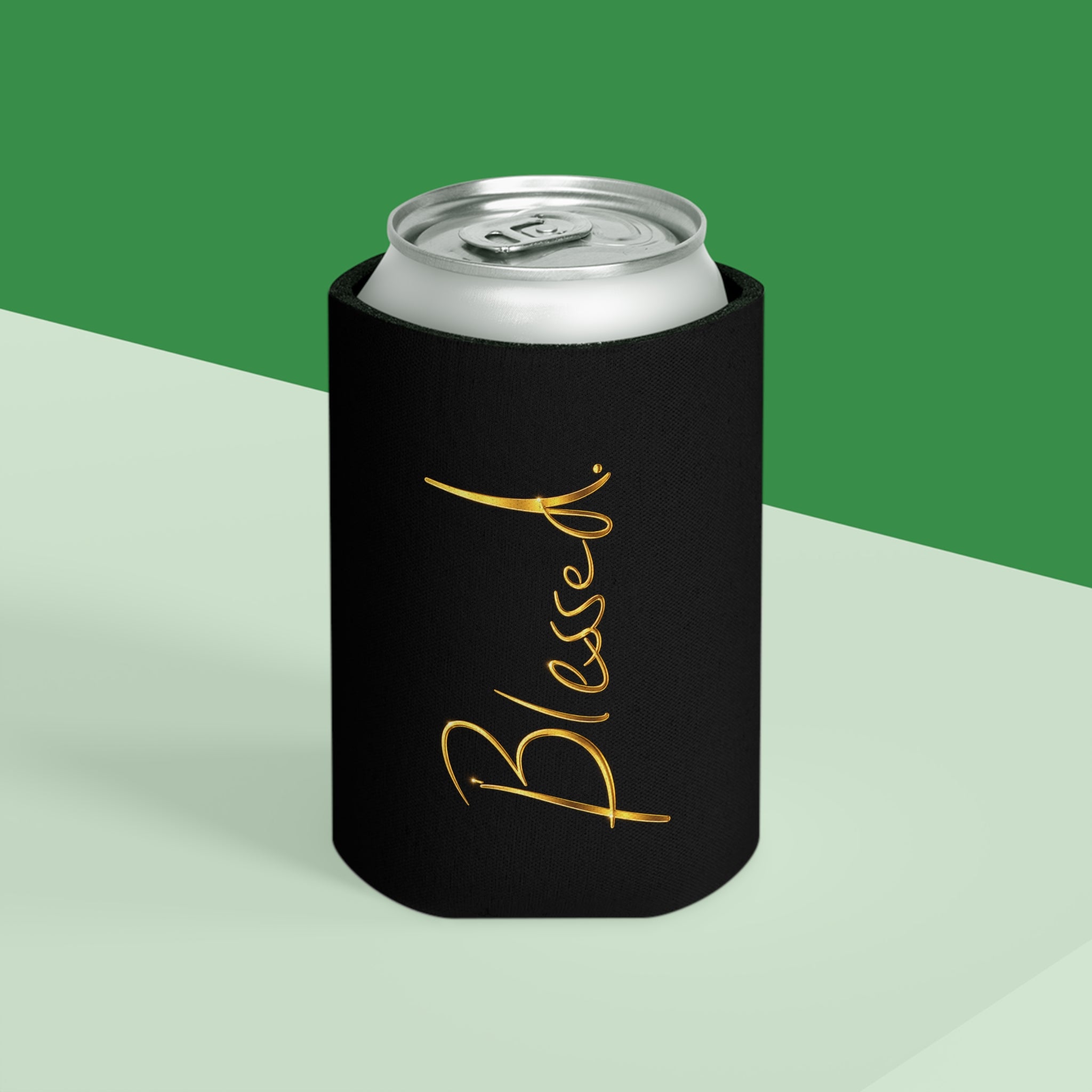 Blessed Can Cooler – Gold Script Insulated Soda & Beer Koozie
