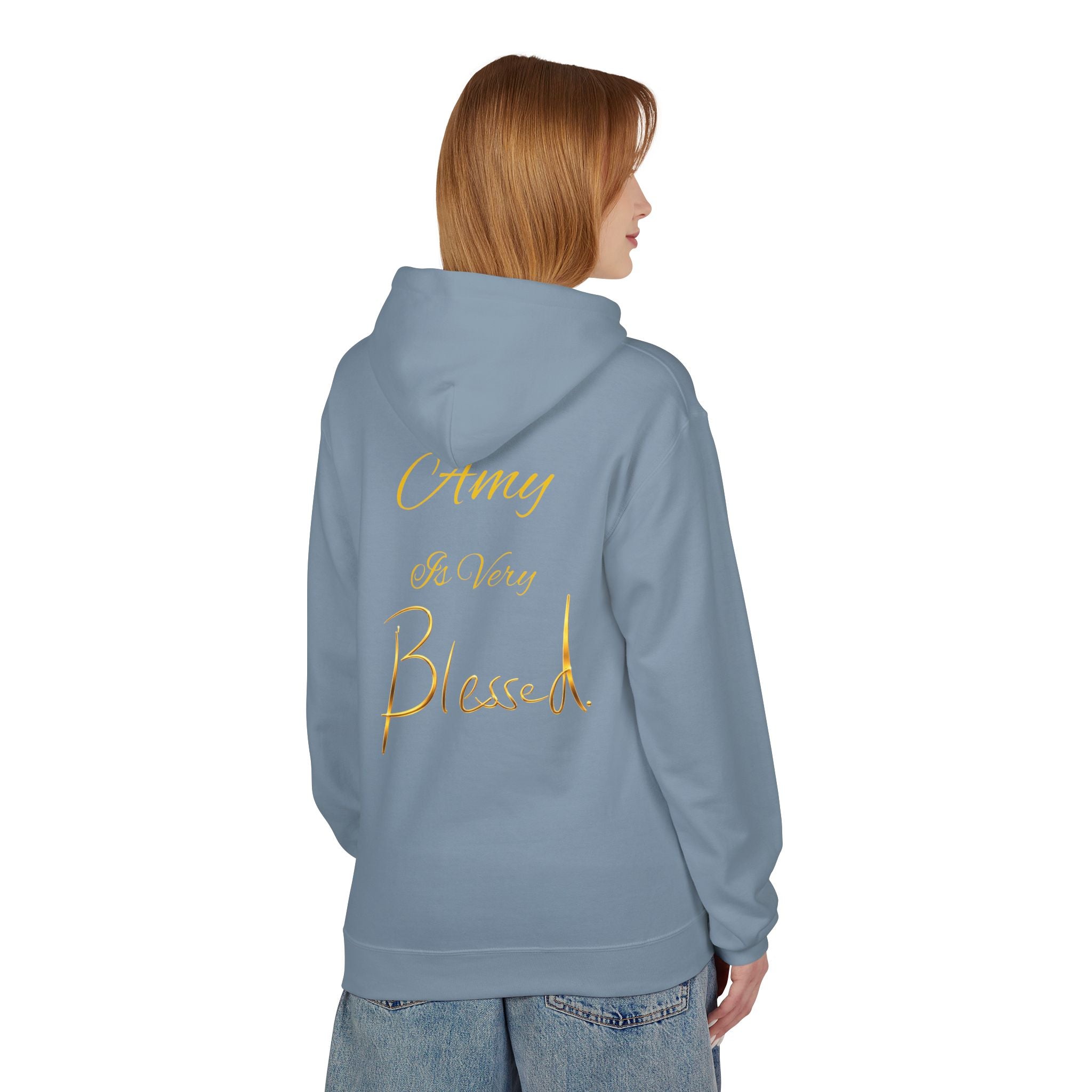 Blessed Hoodie — Minimal Gold Calligraphy Pullover (Personalized Name Option)
