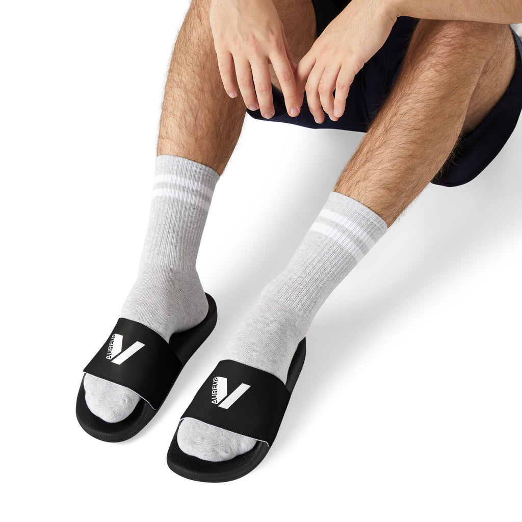 AUREUS | Men's Removable-Strap Slide Sandals, White/Black with Large Logo