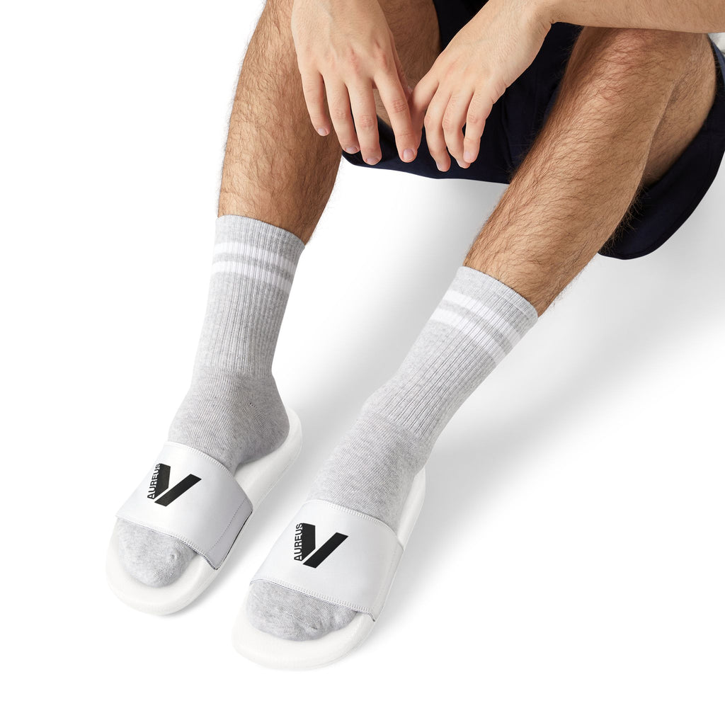 AUREUS | Men's Removable-Strap Slide Sandals, White/Black with Large Logo