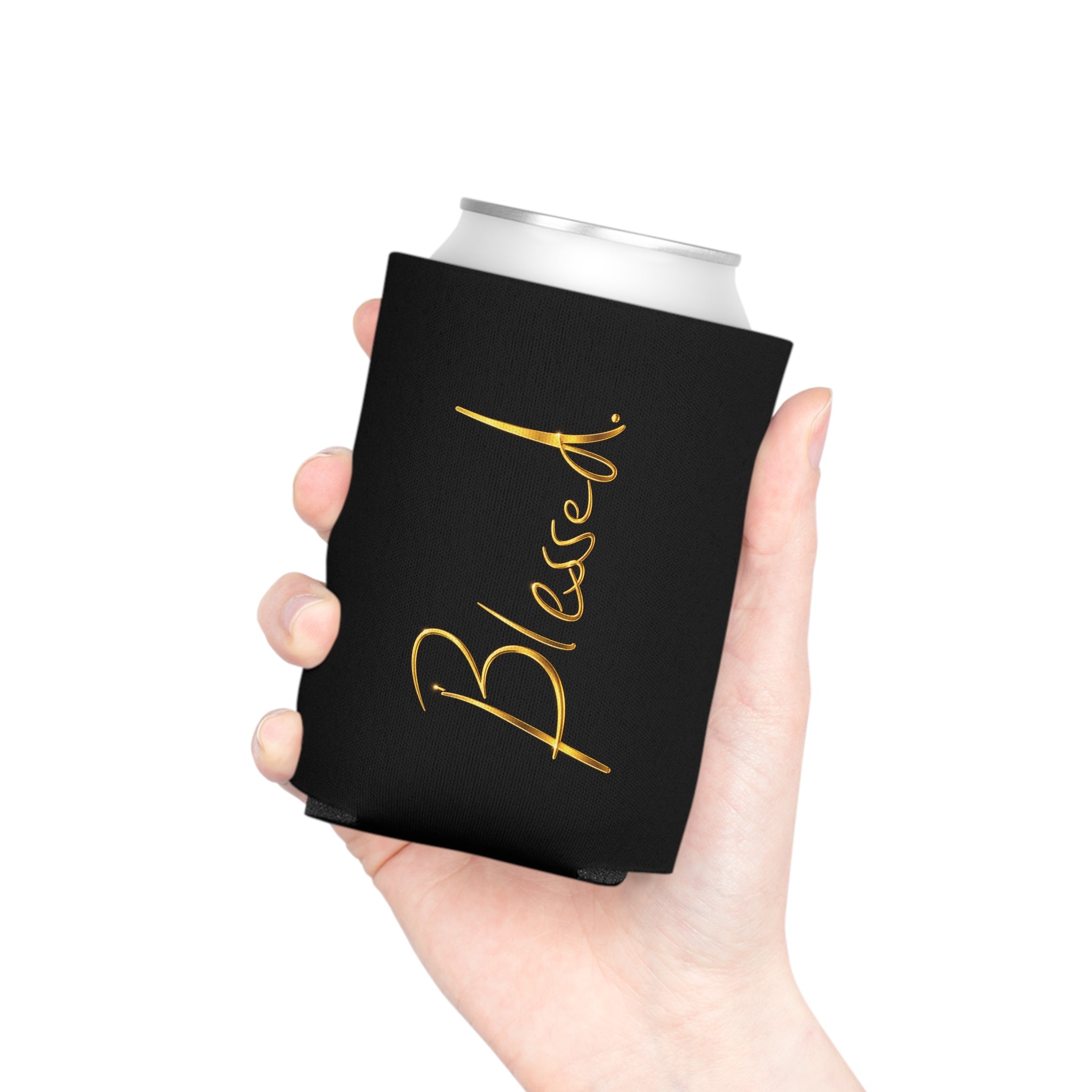 Blessed Can Cooler – Gold Script Insulated Soda & Beer Koozie