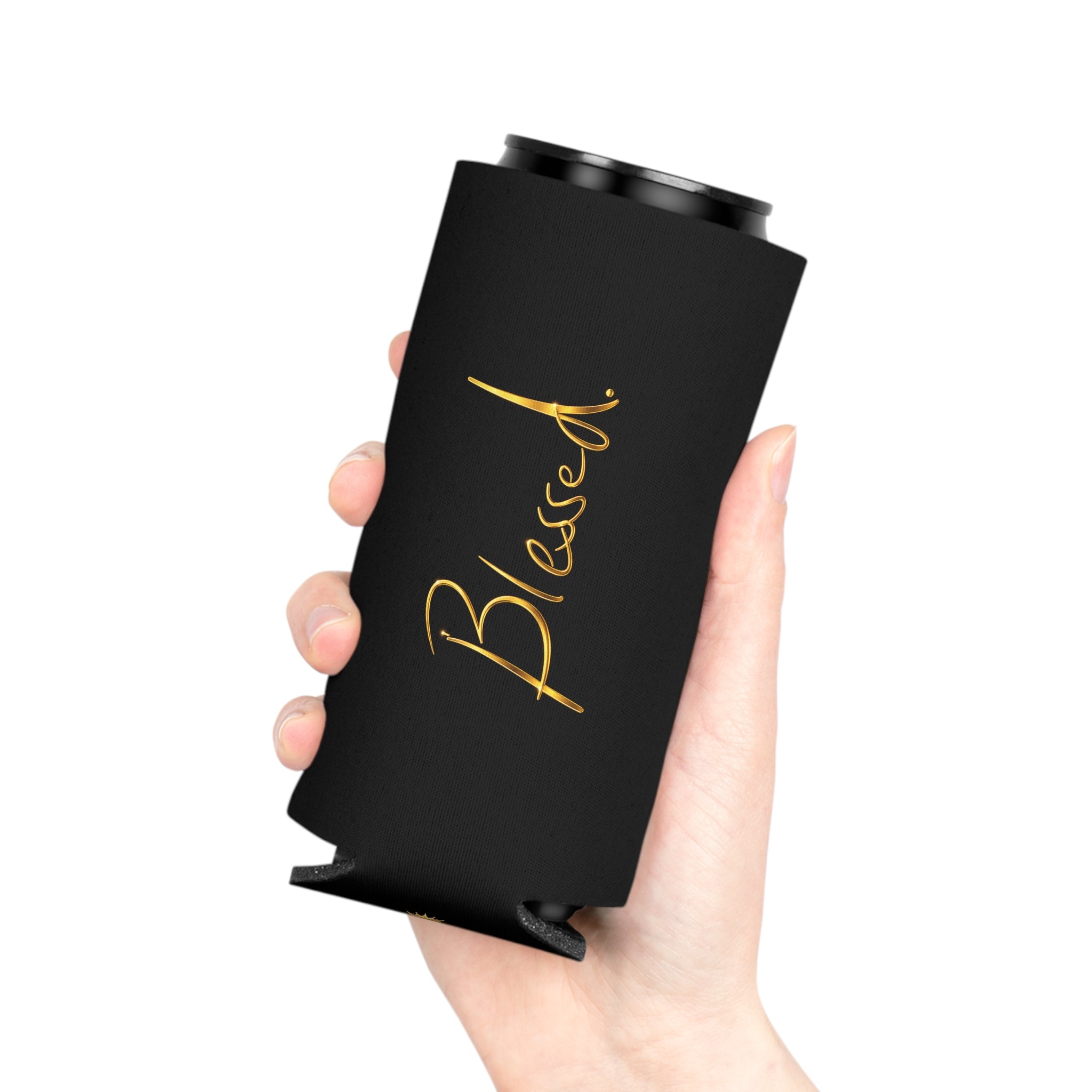 Blessed Can Cooler – Gold Script Insulated Soda & Beer Koozie