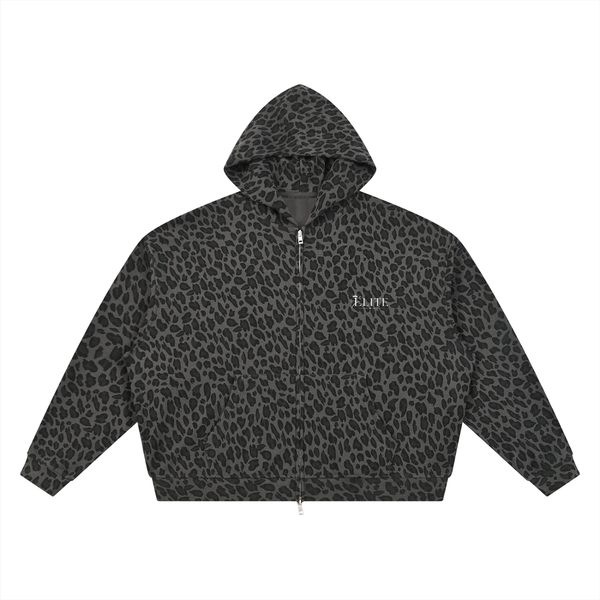 ELITE | Unisex Leopard Print Waffle Full Zip Hoodie
