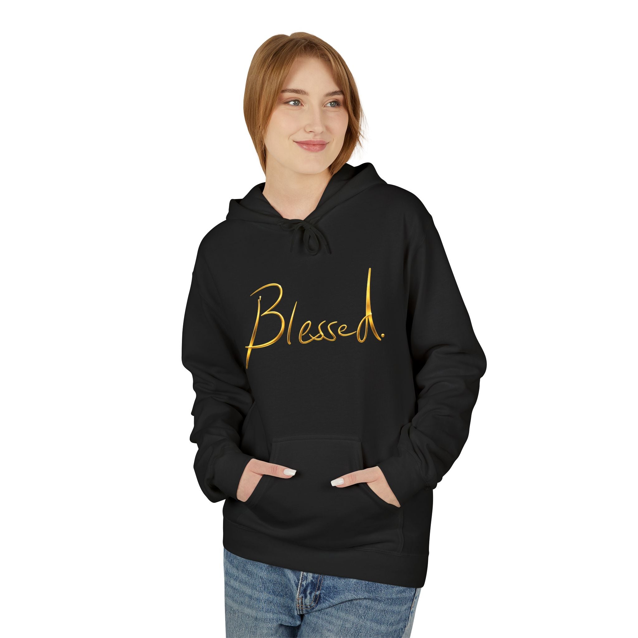 Blessed Hoodie — Minimal Gold Calligraphy Pullover