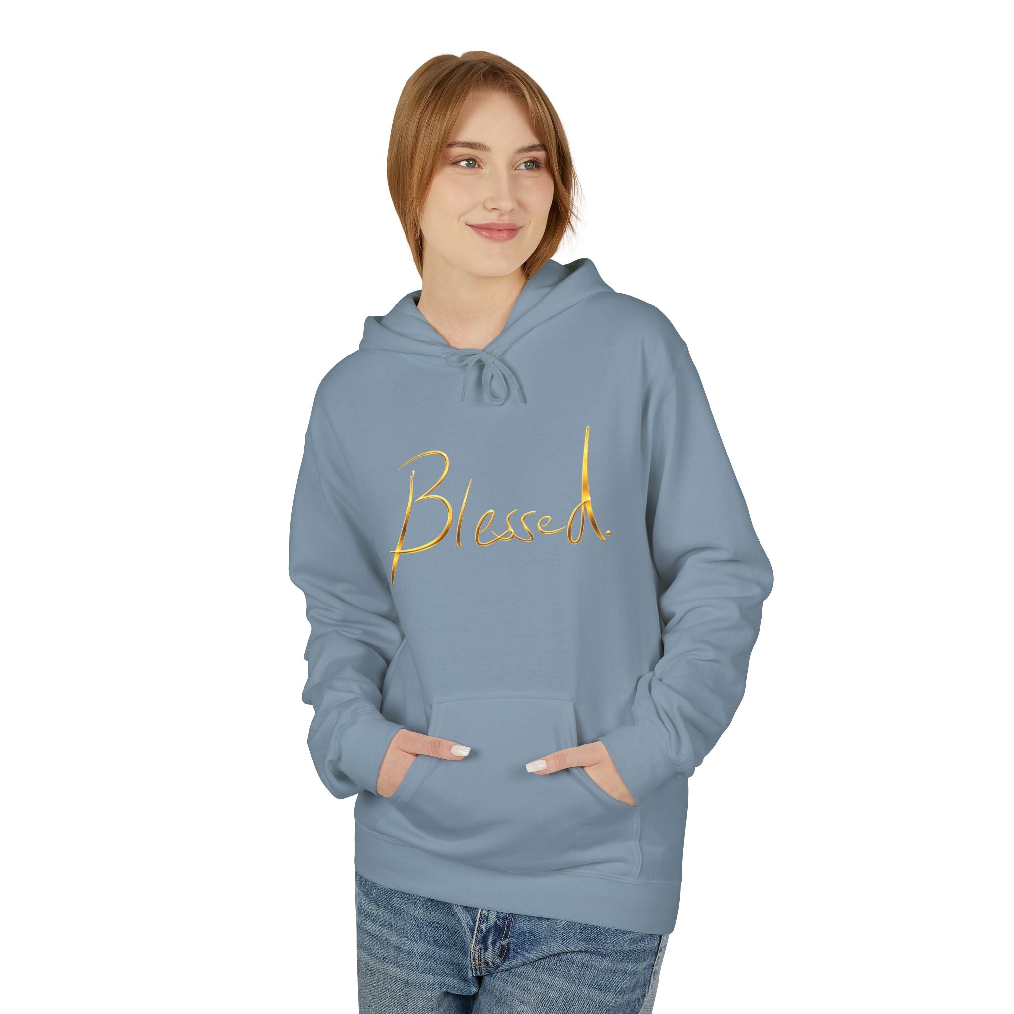Blessed Hoodie — Minimal Gold Calligraphy Pullover (Personalized Name Option)