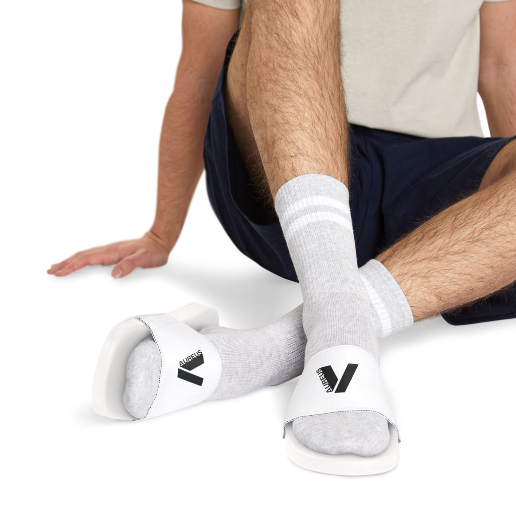 AUREUS | Men's Removable-Strap Slide Sandals, White/Black with Large Logo