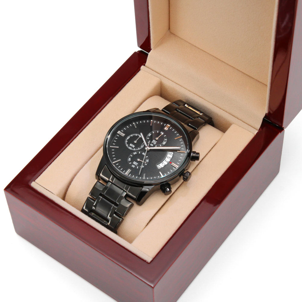 Seventus Engraved Logo Design, Black Chronograph Watch