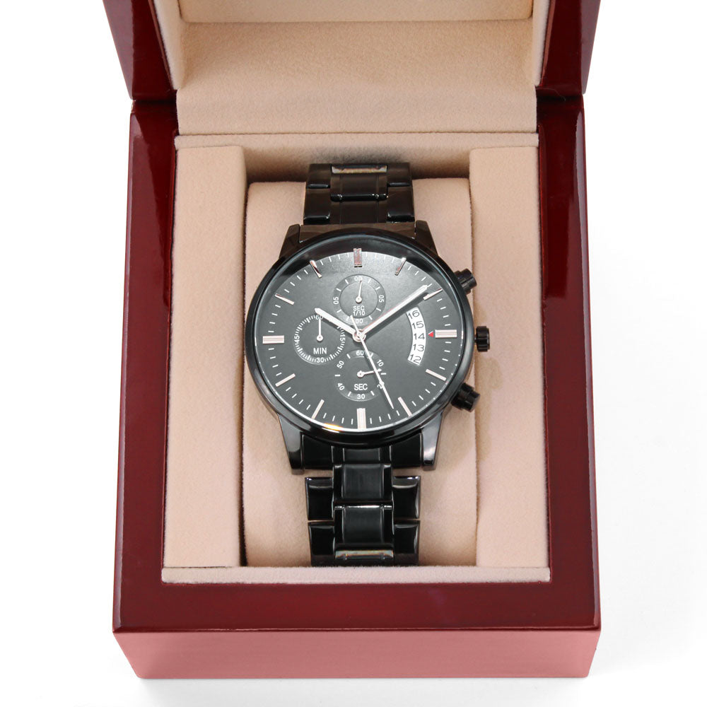 Seventus Engraved Logo Design, Black Chronograph Watch