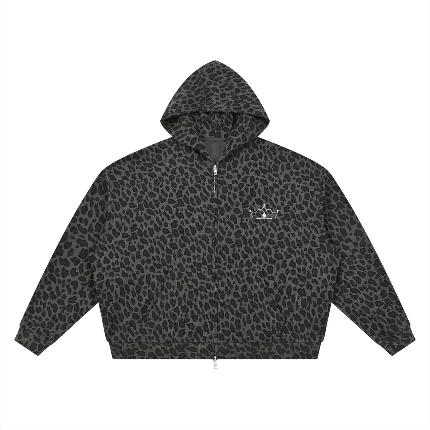 Unisex Leopard Print Waffle Full Zip Hoodie - V2