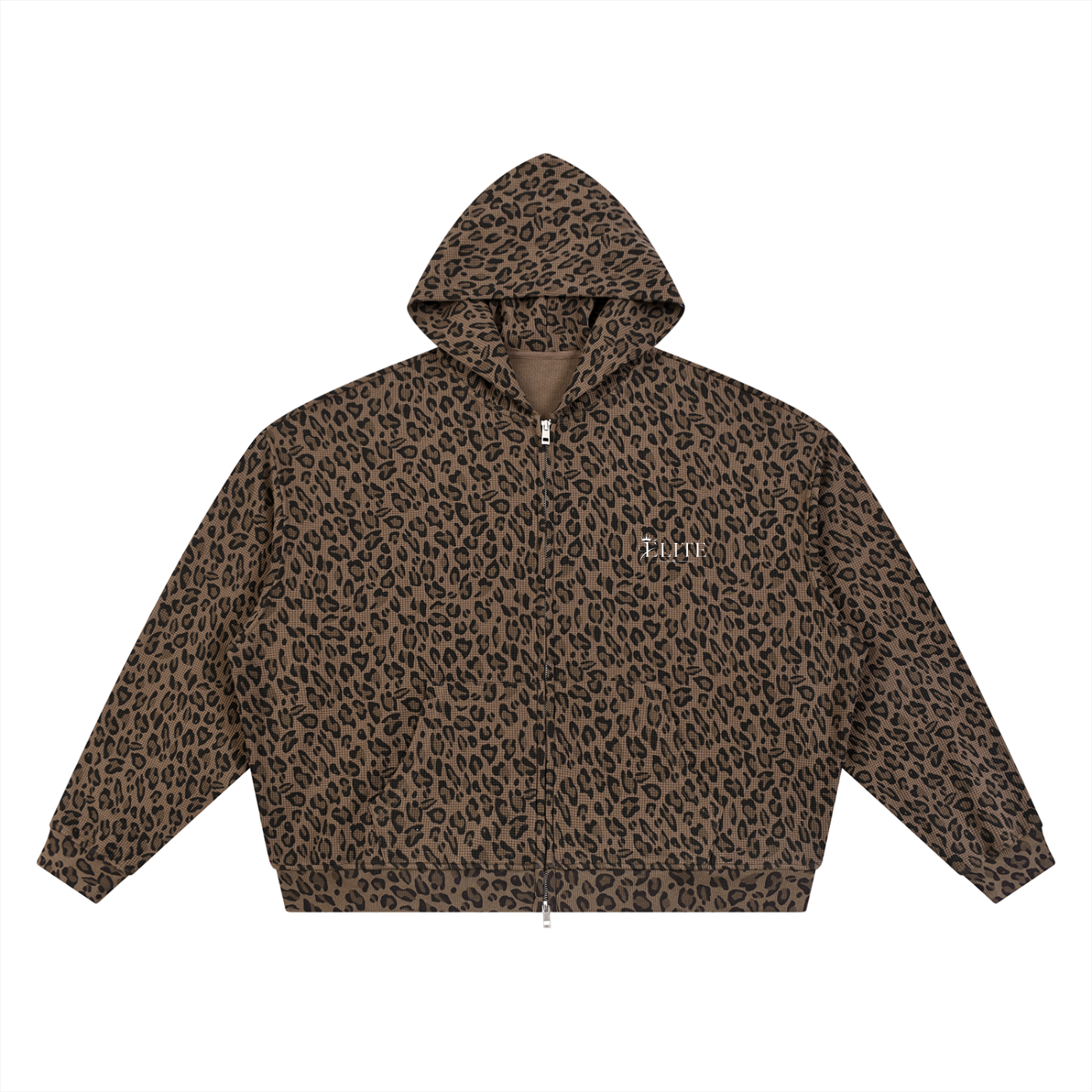 ELITE | Unisex Leopard Print Waffle Full Zip Hoodie